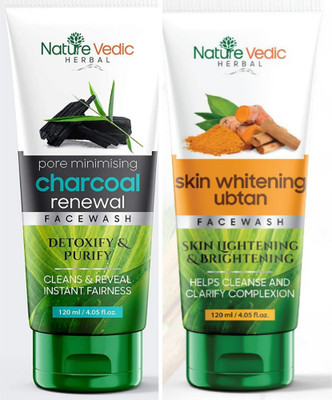 Nature Vedic Charcoal & Skin Whitening Ubtan Facewash Combo Face Wash(240 ml)