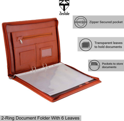 ZesTale Premium Leatherette 2 Ring Document Folder (With 6 leaves)(Set Of 1, Tan)