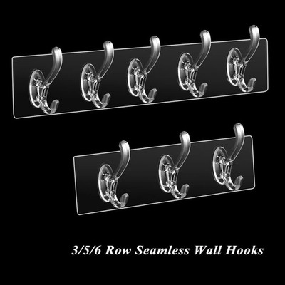 KRONIC pack of 2 Transparent Reusable Waterproof, Stick-on Hook for Wall Hangers Hook Rail 6(Pack of 2)