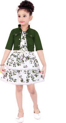 Clobay Girls Midi/Knee Length Casual Dress(Multicolor, Half Sleeve)