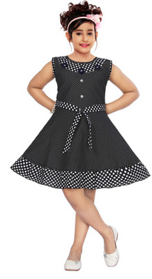 Samshil Fashion Girls Above Knee Casual Dress(Black, Sleeveless)