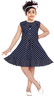 Samshil Fashion Girls Above Knee Casual Dress(Dark Blue, Sleeveless)
