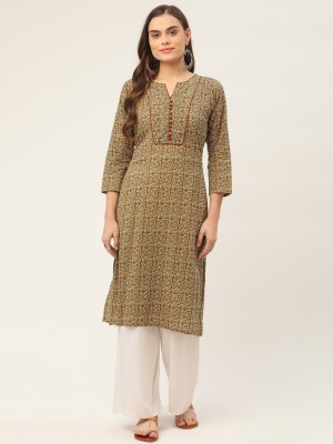 Jompers Women Printed Straight Kurta(Brown)