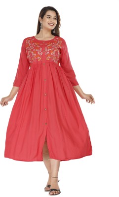 Sanwariya Creation Women Embroidered Anarkali Kurta(Red)