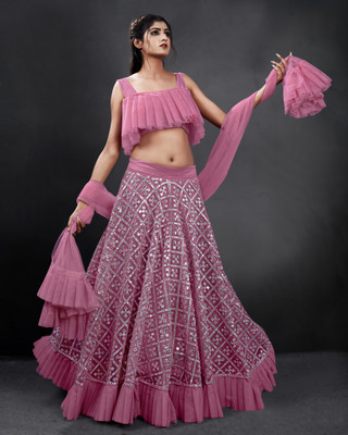 77 OFF on WINJTAX Embroidered Semi Stitched Lehenga Choli Purple