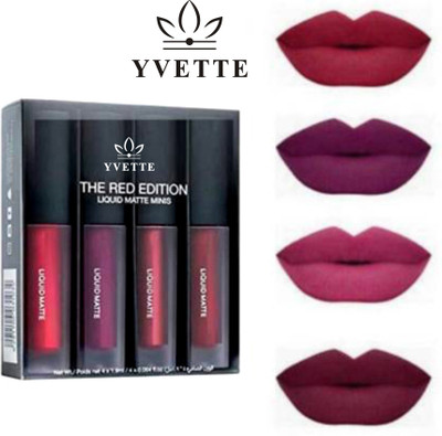 YVETTE Mini Matte Liquid Lipstick Red Edition 4(RED, 4.1 ml)