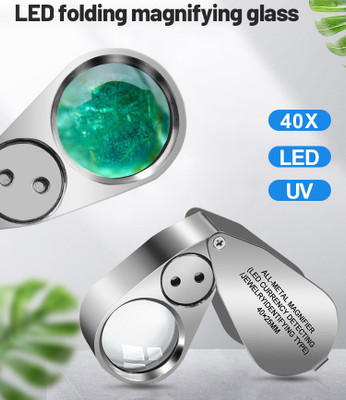 uptodateprouducts Metal Foldable Magnifier Eye Loupe 40X Magnifying Glass with LED UV Light 40X Magnifying(Silver)