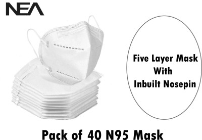 Nea N95 Mask Washable Reusable Face Mask BIS Certified Mask FFP2 S 5 Layer Mask White Mask N95 - For kids , women , men Reusable, Washable, Water Resistant(White, Free Size, Pack of 40)