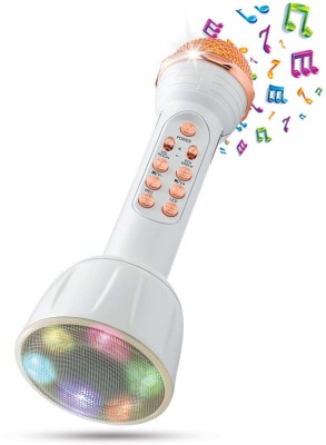 Pick Ur Needs Superier Quality With LED Wireless Bluetooth Microphone Connection Player Speaker 2-in1 With Recording + USB+FM Microphone(White)
