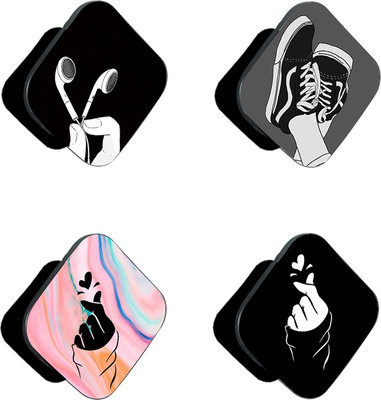 iCopertina Pack Of 4 Black Pink Korean Heart and Patterns Mobile Holder