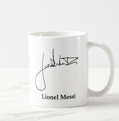 TheWhoop Lionel Messi Signature Design Ceramic/Cup ( 325 ml) Ceramic Coffee Mug(325)