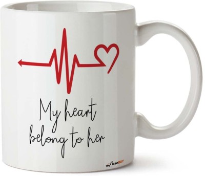 FirseBUY My Heart Belong to Her Unique Funny Tea Ceramic Cup for Groom Ceramic Coffee Mug(325 ml)