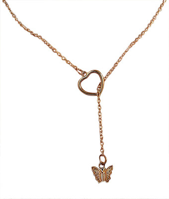 Vembley Gorgeous Gold Plated Heart and Butterfly Y Shaped Necklace Gold-plated Plated Alloy Necklace