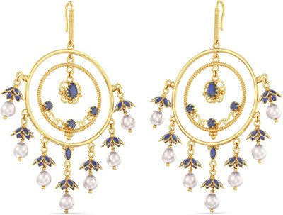 Joyalukkas Petite Round Gemstone Yellow Gold Sapphire Dangle Earring