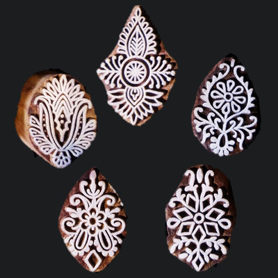 ecofynd Wood Block Stamps, Artistic Shapes Craft Kids Saree Border DIY (BLOCK014) Printing Blocks(Pack of 5)