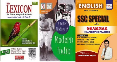 Combo 3 Books The Lexicon For Ethics, Integrity & Aptitude 7/edition, 2021 (English) By And A Brief History Of Modern India (Latest Edition) SSC Special English With Grammar BY Dharmendra Sir(Paperback, Dharmendra Sir) Combo 3 Books The Lexicon For Ethics, Integrity & Aptitude 7/edition, 2021 (English) By And A Brief History Of Modern India (Latest Edition) SSC Special English With Grammar BY Dharmendra Sir(Paperback, Dharmendra Sir)