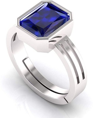 Akshita gems 7.25 Ratti 6.00 Carat Blue Sapphire Silver Plated Ring Adjustable Neelam Ring Brass Sapphire Silver Plated Ring