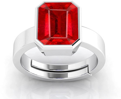Sidharth Gems 7.25 Ratti 6.00 Carat Natural Burma Ruby Manik Silver Plated Ring Brass Ruby Silver Plated Ring