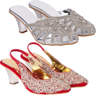 Zionk Women Heels(Silver, Gold, Red , 5)