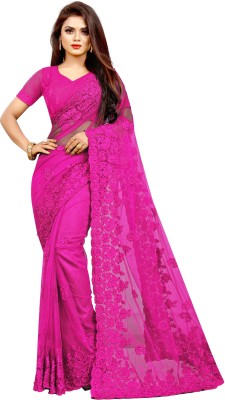 YARA CREATION Embroidered Bollywood Net Saree(Pink)
