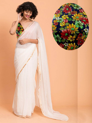 Sareez House Solid/Plain Bollywood Georgette Saree(White)