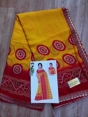 TINA FASHION Printed Bandhani Georgette Saree(Yellow)