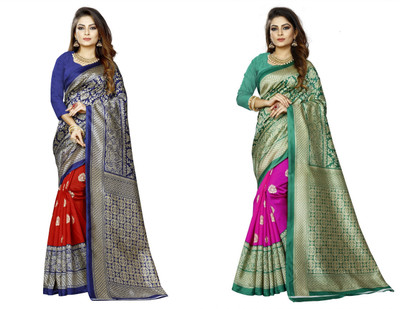 Vimalnath Synthetics Printed Bollywood Art Silk Saree(Pack of 2, Multicolor)