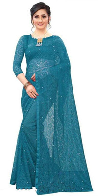 Fashion Field Self Design Bollywood Net Saree(Green)