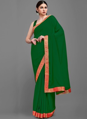 Fourleaf Solid/Plain Bollywood Georgette Saree(Dark Green)