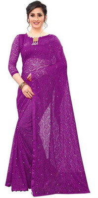 Fashion Field Self Design Bollywood Net Saree(Purple)