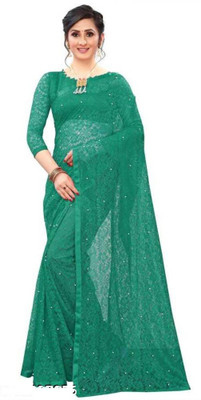 Fashion Field Self Design Bollywood Net Saree(Green)