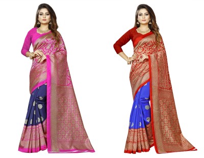 Vimalnath Synthetics Printed Bollywood Art Silk Saree(Pack of 2, Multicolor)