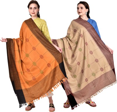 Kashmiri handloom Wool Floral Print Women, Men Shawl(Brown, Yellow, Orange)