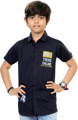 STUD APPARELS Boys Self Design Casual Blue Shirt