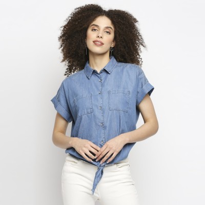 Pepe Jeans Women Washed Casual Blue Shirt