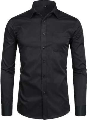 Life Roads Men Solid Casual Black Shirt