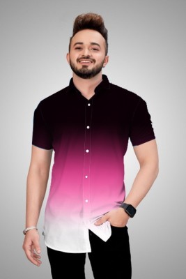 SilverBuck Men Dyed/Ombre Casual White, Pink, Black Shirt