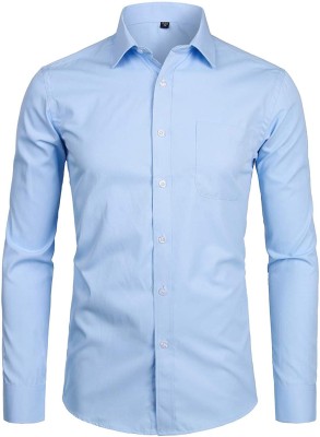 Springberry Men Solid Casual Light Blue Shirt