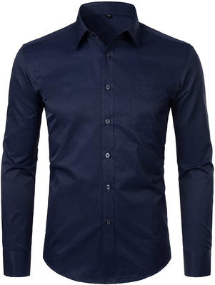 Springberry Men Solid Casual Dark Blue Shirt