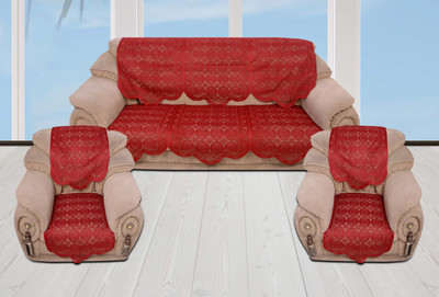 WiseHome Polycotton 3+2 Seater Sofa Geometric Cover(Pack of 6 Maroon)