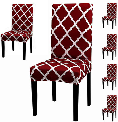 Winkel Polyester Checkered 6 Seater Chair Cover(Maroon Pack of 6)