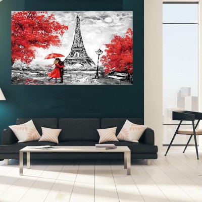 Ordershock 45.72 cm Paris Eiffel Tower Romantic Couple For Living Room Home Decor Self Adhesive Sticker(Pack of 1)