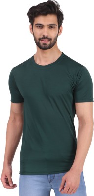 London Hills Solid Men Round Neck Green T-Shirt