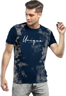 MANIAC Tie & Dye Men Round Neck Dark Blue, Grey T-Shirt