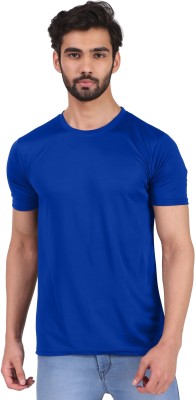 London Hills Solid Men Round Neck Blue T-Shirt