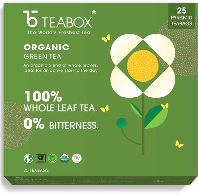Teabox Organic Green Tea for Weight Loss, Made with 100% Whole Leaf, Sourced from Highlands of Darjeeling, 27 Pyramid Tea Bags (25 Tea Bags + 2 Free Samples) Green Tea Bags Box(25 x 1.08 Bags)