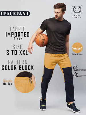 Chrome & Coral Colorblock Men Yellow Track Pants