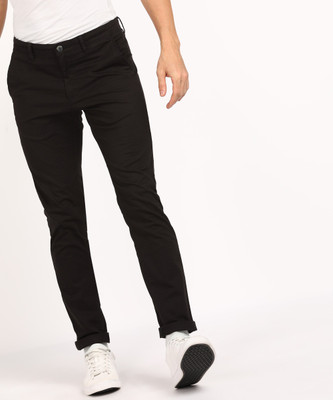 Tapered Men Black Cotton Lycra Blend 