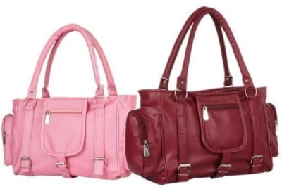 Sai Collections Women Pink, Maroon Tote(Pack of: 2)