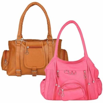 Sai Collections Women Brown, Pink Tote(Pack of: 2)